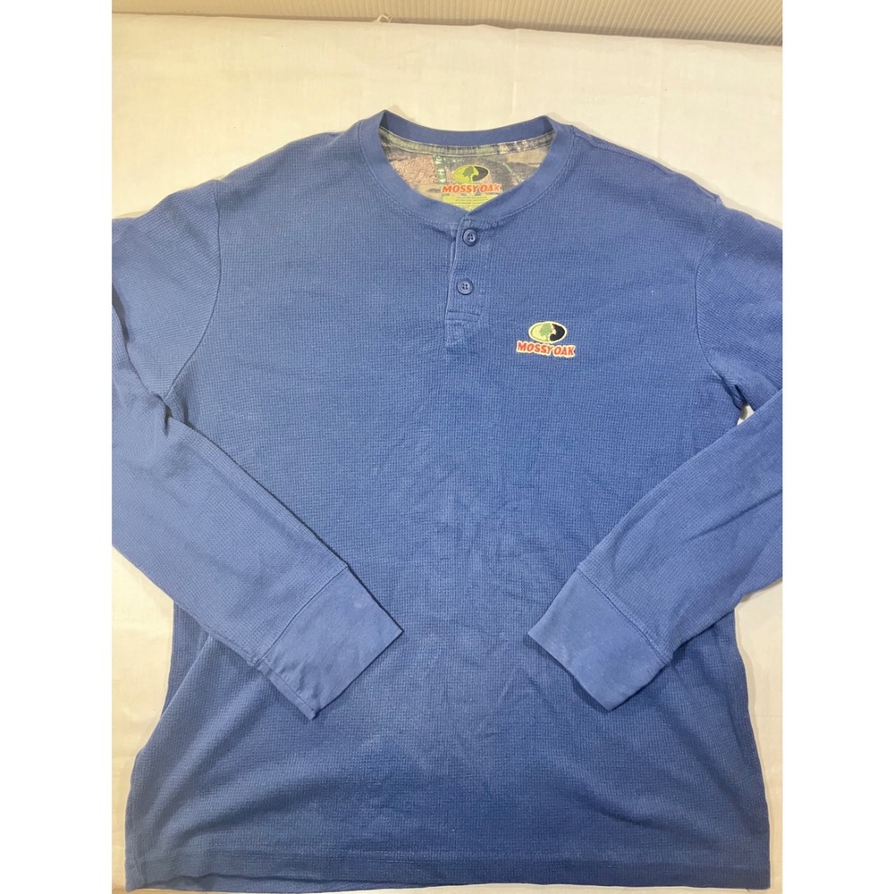 Mossy Oak Mens Long Sleeve Henley Thermal Shirt Blue Size L